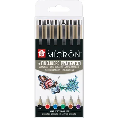Sakura, SAKURA Pigma Micron 05 Set 0.45mm POXSDK056A Basic Farben 6 St&uuml;ck