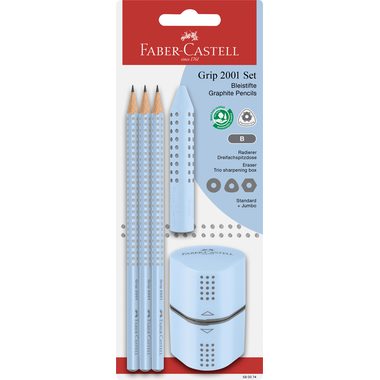 Faber-Castell, FABER-CASTELL Bleistift, Radierer, Spitzer B 580074 Grip Set 2001, sky blue