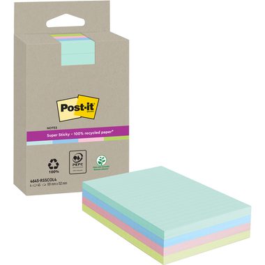 Post-it, POST-IT SuperSticky Notes 102x152mm 4645-RSSCOL4 assortiert 4x45 Blatt