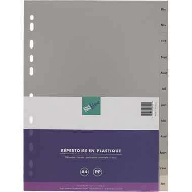 BÜROLINE, B&Uuml;ROLINE Register PP A4 40955 grau D&eacute;c-Jan FR
