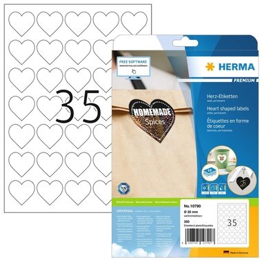 HERMA, HERMA Etiketten Premium 35mm 10790 herz, weiss 350 St&uuml;ck