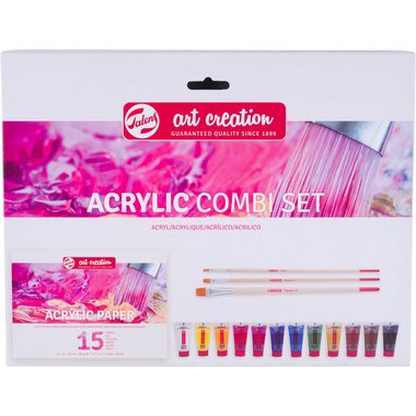Talens, TALENS Acryl Combi Set 12x12ml 9021894M Farbe, Pinsel, Papier