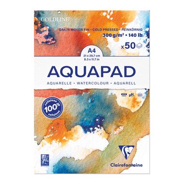 Quo Vadis, Aquarellblock Goldline Aquapad A4 geleimt, 50 Blatt weiß 300g, mittlere Körnung