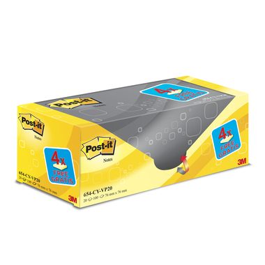 Post-it, POST-IT Block Sparbox 76x76mm 654-VP20 gelb/100 Blatt 20 St&uuml;ck