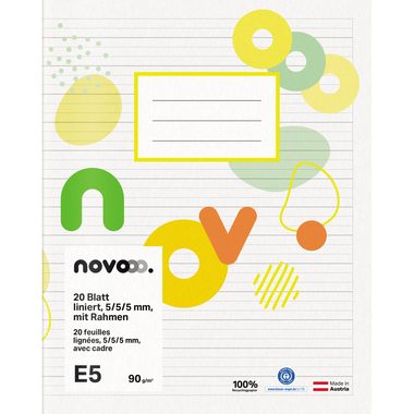NOVOOO, NOVOOO Schulheft E5 729762 5/5/5mm liniert mit Rand 90g