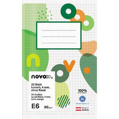 NOVOOO, NOVOOO Schulheft E6 729768 4mm kariert ohne Rand 90g