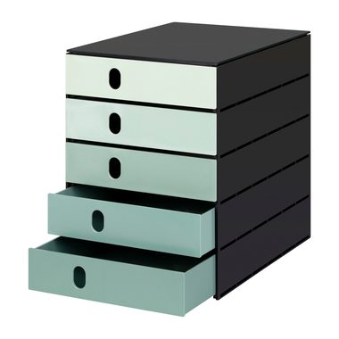 Styro, STYRO Systembox stryoval 24x33x32cm 14-8000.95 gr&uuml;n/schwarz 5 Schubladen