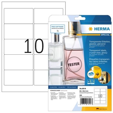 HERMA, HERMA Folienetiketten 96x50,8mm 8018 transparent 250 St./25 Blatt