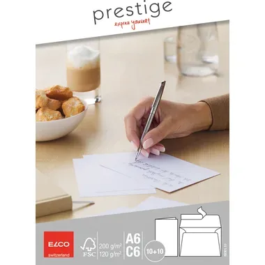 Elco, ELCO Schreibkarten Prestige A6/C6 89301.10 weiss,m.Couvert,200gm2 10Stk.