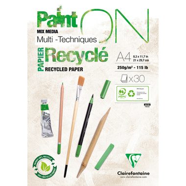 Clairefontaine, CLAIREFONTAINE Paint'On Block A4 975741C weiss, receycling 30 Blatt
