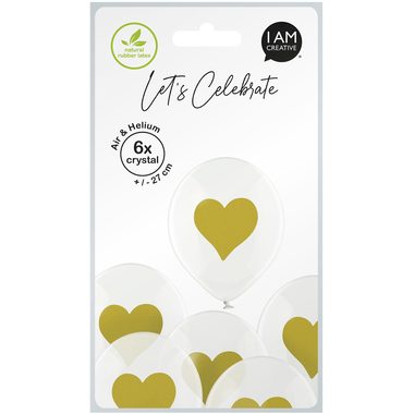 I am Creative, I AM CREATIVE Ballons goldenes Herz 27cm 1000-1059 transparent 6 St&uuml;ck