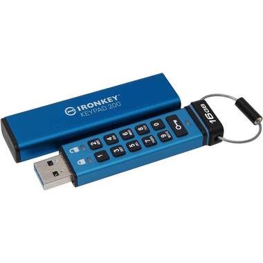 KINGSTON TECHNOLOGY -  IronKey 16GB Keypad 200, FIPS 140-3 Lvl 3 (ausstehend) AES-256 Verschlüsselung, Blau, 16 GB
