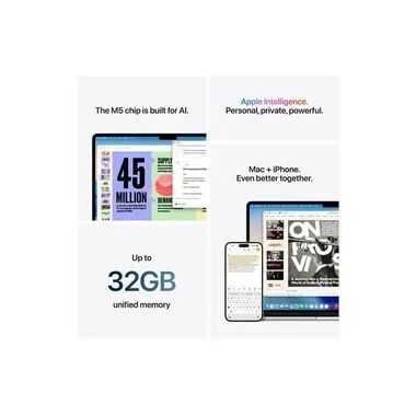 Apple, Apple Notebook "MacBook Air 15 2026 M5 10C GPU" 38,862 cm / 15,3 ″ Apple M5 1.000 GB SSD Integrierte NPU (Neural Processing Unit)