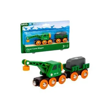 Ravensburger Verlag GmbH, Brio Grüner Kranwagen mit Anhänger + Fracht