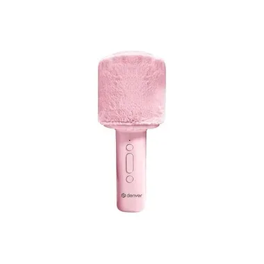DENVER, Bluetooth Karaoke Mikrofon mit Lautsprecher, flauschige Oberseite, 50W, rosa