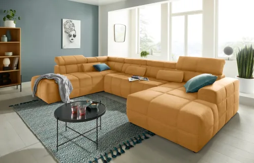 Domo Collection, DOMO collection Wohnlandschaft "BRANDON whlw. mit Sitztiefenverstellung, whlw. Nierenkissen" mit Kopfteilverstellung, wahlweise Sitztiefenverstellung, U-Form