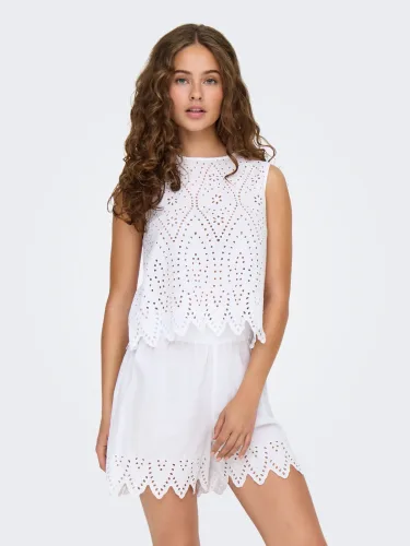Only, Only ONLTULUM Crop Top mit Lochmuster - White S Damen