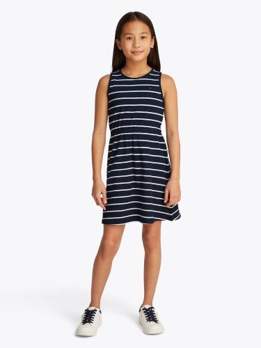 Tommy Hilfiger Jerseykleid »LINEN JERSEY DRESS SLVLS«, mit Streifenmuster, mit Logostickerei