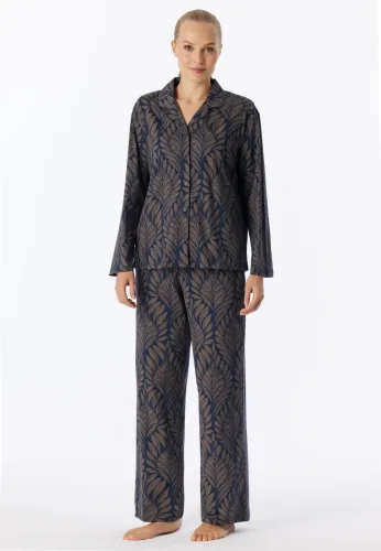 Schiesser, Schiesser Pyjama Dunkelblau gemustert - INTERLOCK für Damen, Größe S, 100 % Baumwolle