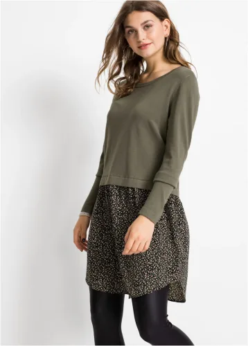 bonprix, bonprix 2-in-1-Pullover "Feinstrickpullover mit Rockansatz" im Materialmix, mit geblümten Rockansatz, bequem
