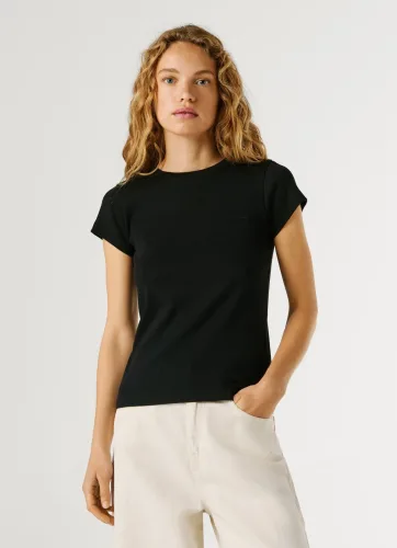 Pepe Jeans, Pepe Jeans T-Shirt "MERIDA" aus elastischem Rippstoff, Rundhalsform