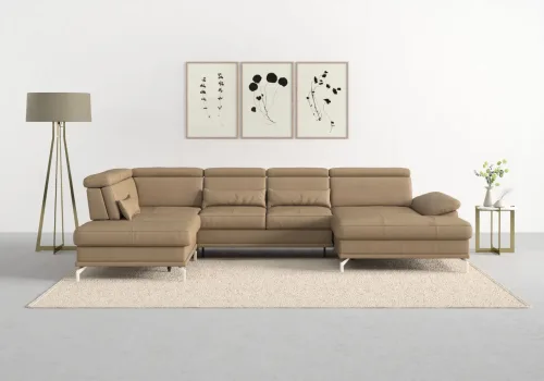 Sit & More, sit&more Wohnlandschaft "Cabrio U-Form, B: 359 cm, mit Sitztiefen-, Arm- & Kopfteilverstellung" 3 Nierenkissen, Federkern, optional Bettfunktion und Stauraum