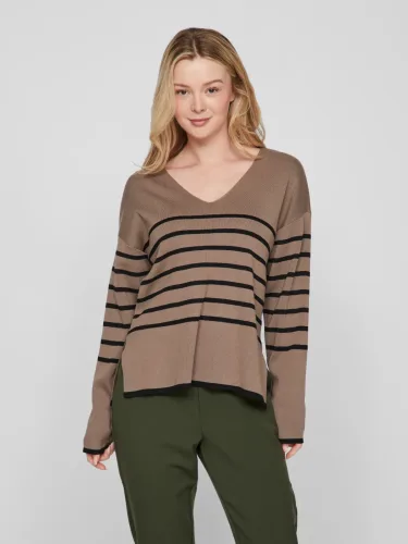 VILA, Vila V-Ausschnitt-Pullover "VIOSTRIA V-NECK L/S REV TOP-NOOS"