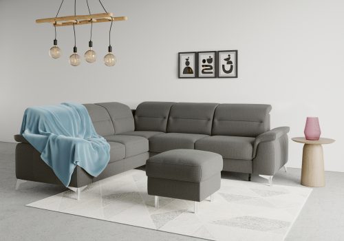 SIT&MORE, sit&more Ecksofa »Sinatra«, optional mit Kopfteilverstellung und Armteilfunktion oder Kopfteilverstellung, Armteilfunktion, Bettfunktion und Schubkasten, langer Schenkel links oder rechts bestellbar, chromfarbene Metallfüsse