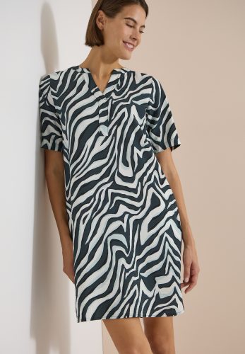 cecil, Cecil Sommerkleid Eingrifftaschen Split Neck, abstrahierter Zebraprint, Viskosemix, Sommerkleid