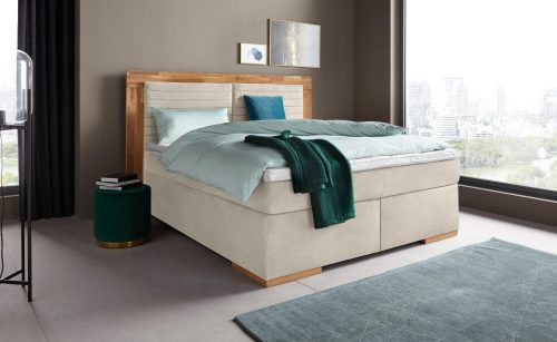 PLACES OF STYLE, Places of Style Boxspringbett »Cup«, mit Massivholzrahmen, mit Topper, in 2 Härtegraden, in 3 Breiten