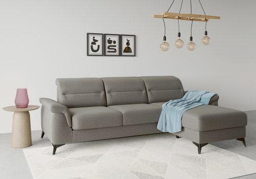 SIT&MORE, sit&more Ecksofa »Sinatra«, mit Recamiere, optional mit Kopfteilverstellung und Armteilfunktion oder mit Kopfteilverstellung, Armteilfunktion, Bettfunktion und Bettkasten, mattschwarze Metallfüsse