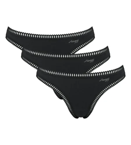 Sloggi - String  3er Pack Bequem sitzend-GO Crush String C3P, für Damen, Schwarz, Größe L