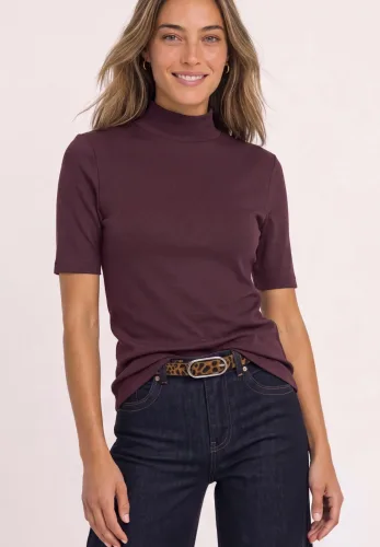 Street One, STREET ONE Kurzarmshirt Sommershirt mit Turtelneck / Ripp-Strick