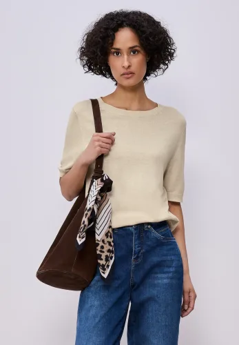 Street One, STREET ONE Kurzarmpullover in Strick-Optik und mit Rundhals