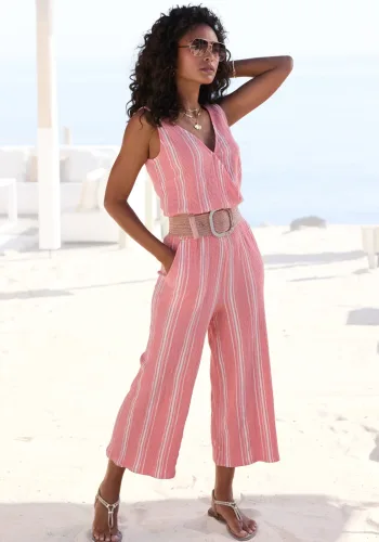 Lascana, LASCANA Culotte-Overall aus strukturierter Ware, sommerlicher Jumpsuit mit Streifen