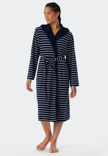 Bademantel Leichtfrottee navy gestreift - Feather Terry L