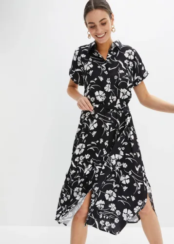 bonprix, bonprix Blusenkleid aus reiner Viskoseschwarz 36Damen