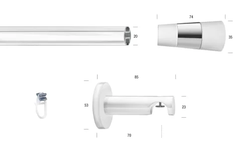 Garesa, GARESA Gardinenstange "WHITE" Ø 20 mm 1 läufig-läufig Wunschmasslänge Vorhanggarnitur, Innenlauf, verlängerbar, Wandmont., Endknopf 2-färbig