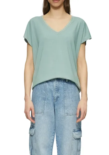 Qs, QS T-Shirt mit Spitze am Ausschnitt