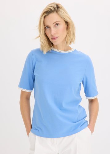 bonprix, bonprix T-Shirt Halbarm-Design, lockere Passform, mit Spitzenborte