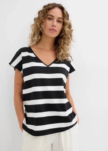bonprix, bonprix Gestreiftes Strickshirtschwarz 36Damen