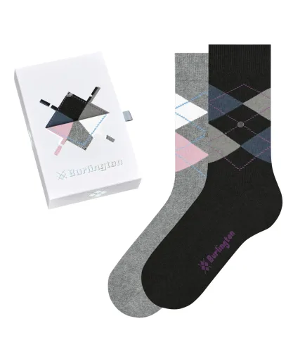 Burlington, Burlington Socken "Basic Gift Box" 2 Paar, Gift-Box, Argyle-Design, Burlington-Clip, Einheitsgrösse 36-41