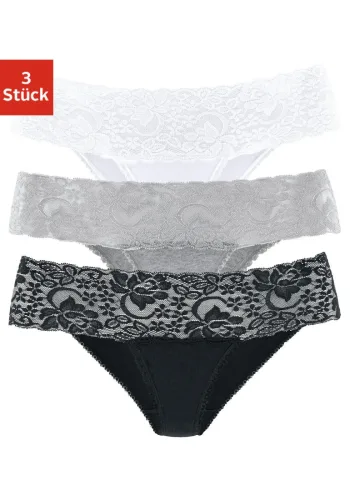 Vivance, Vivance Brasilslip 3er-Pack, aus elastischer Baumwolle mit floraler Spitze