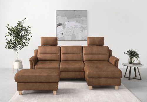 SIT&MORE, sit&more Ecksofa »Farö«, inklusive Federkern, mit naturfarbenen Füssen, wahlweise mit Bettfunktion und Bettkasten