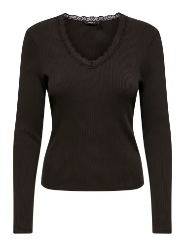 Only, ONLY V-Shirt "ONLSARA SHARAI L/S V-NECK TOP JRS" Baumwollmischung, slim fitregular fit