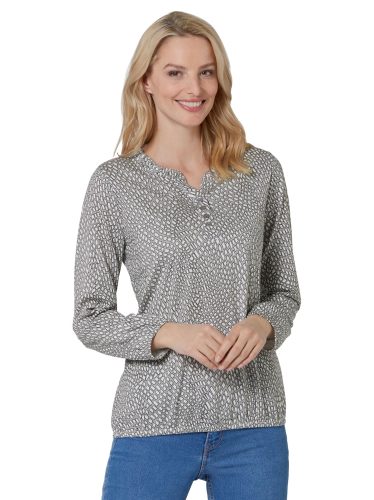 Langarmshirt in steingrau-ecru-bedruckt von heine