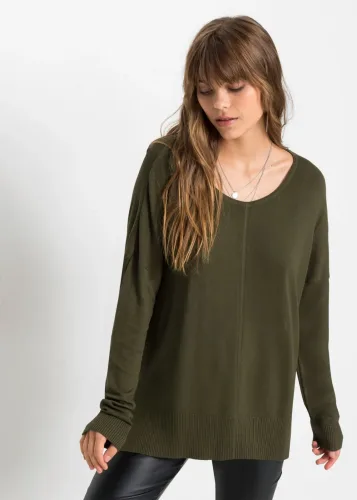 bonprix, bonprix Strickpullover Viskose-Feinstrick, oversized, Seitenschlitze, hinten länger