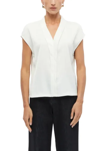s.Oliver BLACK LABEL, s.Oliver BLACK LABEL Kurzarmshirt Sommerbluse / Sommershirt mit V-Ausschnitt