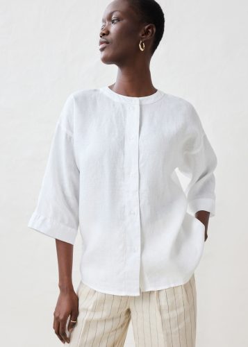 bonprix, bonprix Shirtbluse Oversize-Passform, aus Leinen, strukturierte Oberfläche, 3/4-Ärmel