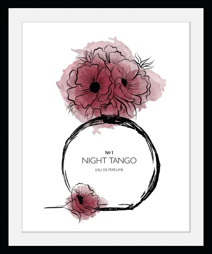 Goodproduct, GOODproduct Bild mit Rahmen "Blumen Parfüm - Gerahmter Digitaldruck - Wandbild" Blumenbilder  Schriftzug 1 Stk. tlg. Holzrahmen - Dekoration